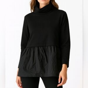 XD Xenia Design Top Black Tafeta Skirted Turtle Neck Long Sleeve Size M